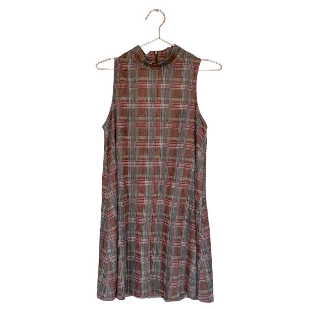 Loveriche Plaid Faux Suede Sleeveless Dress - Size Small